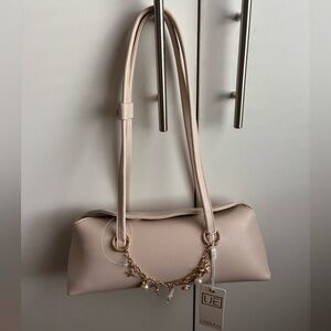 Urban Expressions Blush Beige Shoulder Bag with Gold Charm Chain